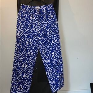 Topshop Blue and White Patterned Pants Mom Jeans